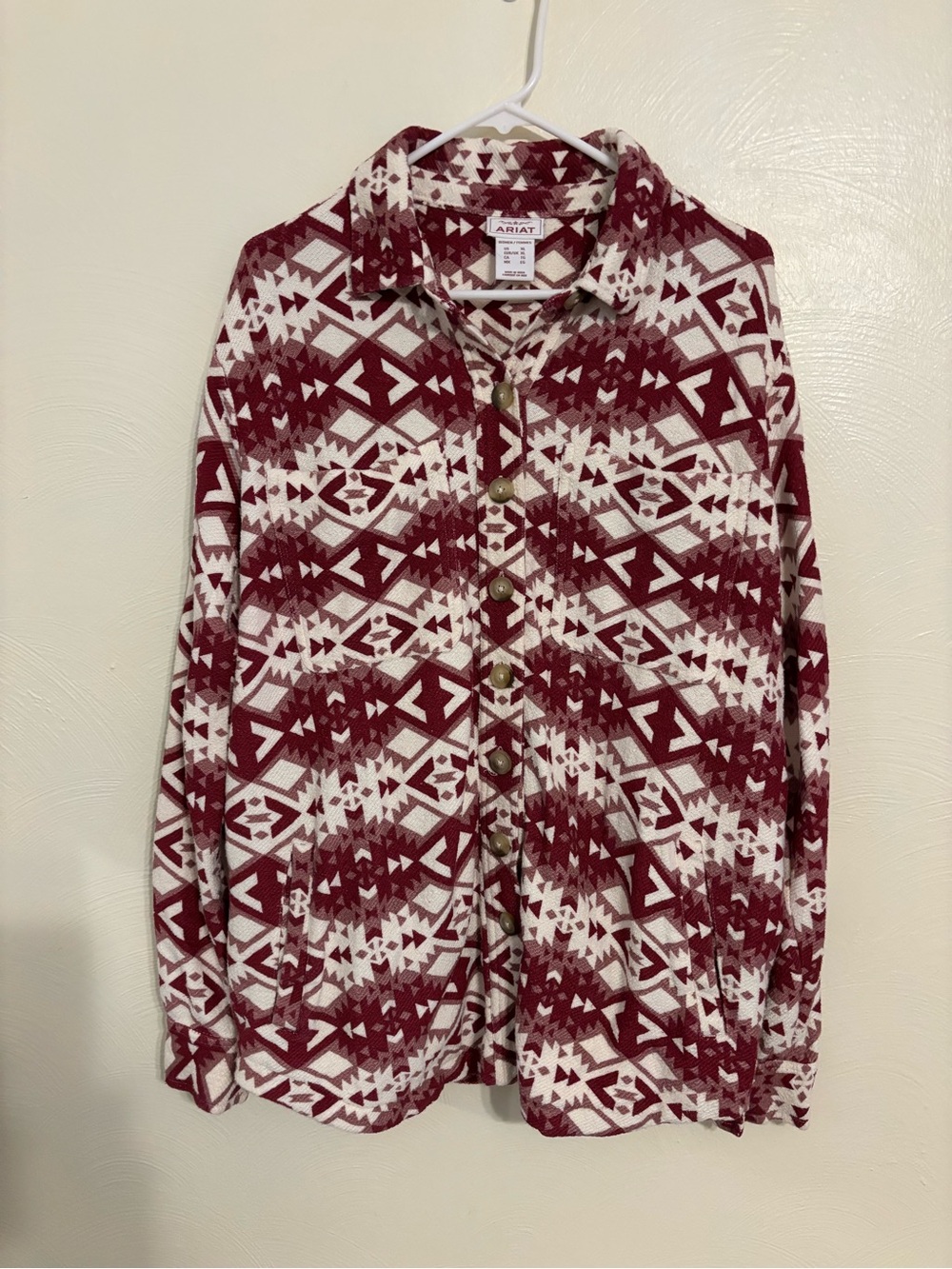 Ariat Southwestern Terry Cloth Shacket Jacket XL Burgundy Western Aztec
